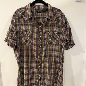 Men's Short-Sleeve Plaid Pearl Snap Shirt - Salt Valley Western XL